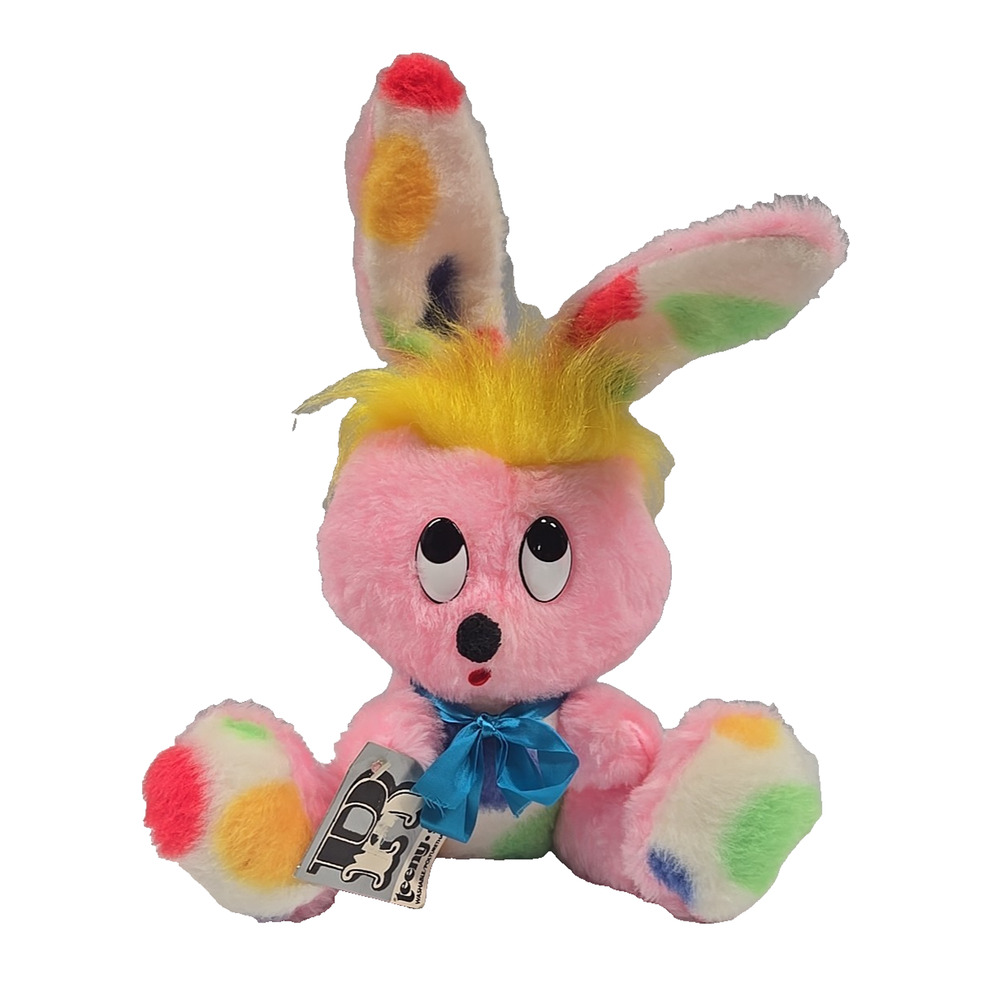 Rushton Company Teeny Stuff Vintage Bunny Rabbit Stuffed Plush Pink Dotted 14"
